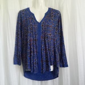 LUCKY BRAND Blue Southwest Print Tunic Top SZ Small Long Sleeve Jersey Knit